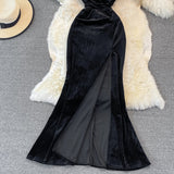 Sexy Velvet Long Dress Fashion Dress HZ1023