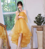 Yellow tulle short prom dress cockatil dress HZ1023