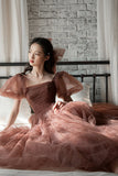 Cute tulle A line prom dress cute evening dress HZ1023