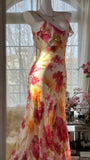 Colorful Romantic Floral Elegant Fashion Exquisite Beaded Long Chiffon Ball Dress Evening Dress Party Dress Valentine's Day Date Dress Wedding Guest Dress HZ1023