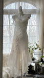 Ivory White Elegant Fashion Exquisite Floral Beading Long Chiffon Ball Gown Evening Dress Party Dress HZ1023