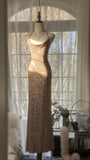 Champagne Gorgeous Shiny Exquisite Beaded Spaghetti Straps V Neck Long Sequined Chiffon Ball Gown Evening Dress Party Dress HZ1023