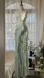 Green Shiny Gorgeous Retro Fashion Exquisite Beaded Long Sequined Chiffon mermaid slim Ball Gown Birthday Party Dress Evening Dress Prom Dress HZ1023