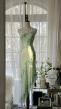 Green Romantic Gorgeous Exquisite Elegant Beaded One Shoulder Long Chiffon Evening Dress Prom Dress Prom Dress Birthday Vacation Party Dress HZ1023