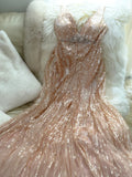Pink Gorgeous Shiny Exquisite Beaded Spaghetti Strap V-Neck Long Sequin Chiffon Ball Gown Evening Gown Party Dress HZ1023