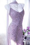 Light Purple Elegant Romantic Exquisite Beaded Long Chiffon Ball Gown Evening Dress Birthday/Wedding Guest/Holiday Party Dress Prom Dress HZ1023