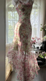 Pink gorgeous fashion elegant vintage floral exquisite beading long chiffon ball gown evening dress birthday party dress prom dress HZ1023