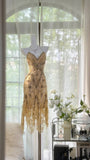 Light yellow brown gorgeous and elegant vintage exquisite beaded long chiffon lace ball dress evening dress birthday party dress prom dress HZ1023