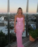 Pink Shiny Fashion Elegant Long Mermaid Slim Sequin Ball Gown Evening Dress Party DressProm Dress HZ1023