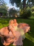 Pink/Green/Blue Delicate Lace Sweet Elegant Cute Long Layered Tulle Chiffon Ball Gown Evening Dress Garden Party Dress Prom Dress HZ1023