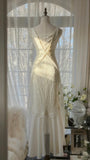 Ivory White Romantic Fashion Elegant Exquisite Lace Long Chiffon Ball Gown Evening Dress Birthday/Wedding Guest/Holiday Party Dress Prom Dress Valentine's Day Date Dress HZ1023