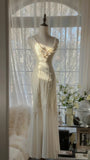 Ivory White Romantic Fashion Elegant Exquisite Lace Long Chiffon Ball Gown Evening Dress Birthday/Wedding Guest/Holiday Party Dress Prom Dress Valentine's Day Date Dress HZ1023