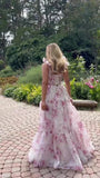 Pink/Blue Sweet A Line Floral Chiffon Long Elegant Floor Length Ball Gown Evening Gown Wedding Party Gown Prom Gown Graduation Gown HZ1023