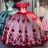 Red gorgeous exquisite sweet floral applique long tulle ball gown evening gown wedding dress HZ1023