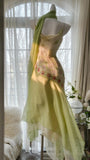Green Elegant Romantic Delicate Floral Beading Spaghetti Strap Long Chiffon Homecoming Ball Gown Evening Dress Birthday/Wedding Guest/Holiday Party Dress Prom Dress HZ1023