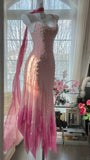 Pink Gradient Luxury Gorgeous Retro Fashion Exquisite Beaded Long Chiffon Ball Dress Birthday Party Dress Evening Dress Prom Dress HZ1023