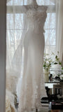 White Elegant Fashion Exquisite Floral Beaded Long Chiffon Ball Gown Evening Dress Party Dress Two Piece Set HZ1023