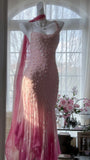 Pink Gradient Luxury Gorgeous Retro Fashion Exquisite Beaded Long Chiffon Ball Dress Birthday Party Dress Evening Dress Prom Dress HZ1023