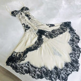 Ivory White Vintage Fashion Elegant Delicate Lace Beading Spaghetti Strap Long Satin Evening Gown Ball Gown Prom Dress Party Dress HZ1023
