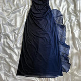 Dark blue shiny elegant exquisite beaded long chiffon prom dress, evening dress, party dress, graduation dress HZ1023