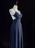 Dark Blue Shiny Fashionable Elegant Long Backless Floor Length Tulle Ball Gown Evening Gown Party Dress Prom Gown Bridesmaid Dress Graduation Gown HZ1023