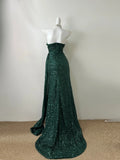 Green simple fashionable elegant long sequin floor-length tail ball gown evening dress prom dress HZ1023