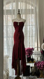 Burgundy Vintage Elegant Exquisite Gem Beaded Long Chiffon Evening Gown Sleeveless Ball Gown Birthday/Wedding Guest Party Dress HZ1023