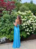 Blue Beaded Sequined Long Evening Gown Prom Dress Party Dress HZ1023
