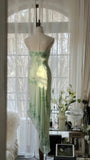 Green Romantic Gorgeous Exquisite Elegant Beaded One Shoulder Long Chiffon Evening Dress Prom Dress Prom Dress Birthday Vacation Party Dress HZ1023