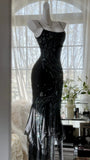 Black Shiny Luxury Gorgeous Exquisite Beaded Long Mermaid Mermaid Dress Chiffon Fairy Ball Dress Evening Dress Wedding Guest Party Dress Prom Dress Date Dress Graduation Dress HZ1023