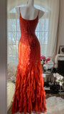 Orange Beautiful Charming Fashion Elegant Shiny Exquisite Beaded Long Chiffon Ball Gown Evening Gown Birthday Party Gown Prom Gown Graduation Gown HZ1023