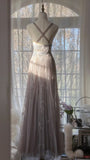 Gray Purple Romantic Fashion Elegant Exquisite Lace Floral Applique Long Tulle Fairy Ball Gown Evening Dress Birthday/Wedding Guest/Holiday Party Dress Prom Dress Valentine's Day Date Dress Bridesmaid Dress HZ1023