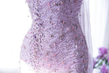 Light Purple Elegant Romantic Exquisite Beaded Long Chiffon Ball Gown Evening Dress Birthday/Wedding Guest/Holiday Party Dress Prom Dress HZ1023