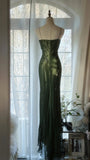 Green Elegant Fashion Exquisite Beaded Strapless Long Chiffon Ball Gown Evening Dress Birthday/Holiday Party Dress Prom Dress HZ1023