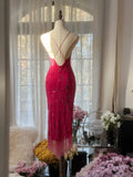 Pink Fashion Elegant Exquisite Beaded Spaghetti Strap Midi/Short Mermaid Slim Chiffon Ball Gown Evening Dress Birthday Party Dress Prom Dress Wedding Dress HZ1023
