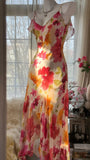 Colorful Romantic Floral Elegant Fashion Exquisite Beaded Long Chiffon Ball Dress Evening Dress Party Dress Valentine's Day Date Dress Wedding Guest Dress HZ1023