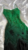 Green shiny fashion exquisite beading spaghetti straps long chiffon ball gown evening dress party dress HZ1023