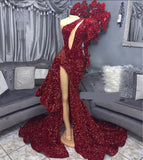 Pink/red Gorgeous Shiny Elegant Long Slit Sexy Floor-Length Train Ball Gown Evening Dress Party Dress HZ1023