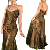 Golden Brown Vintage Fashion Elegant Exquisite Beading Long Chiffon Satin Tulle Ball Gown Evening Dress Party Dress Prom Dress HZ1023