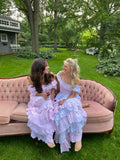 Blue Purple Vintage Elegant Floral Long Chiffon Ball Gown Evening Dress Party Dress HZ1023
