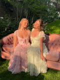 Pink/Green/Blue Delicate Lace Sweet Elegant Cute Long Layered Tulle Chiffon Ball Gown Evening Dress Garden Party Dress Prom Dress HZ1023