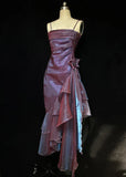 Blue shiny stylish elegant spaghetti straps long satin ball gown evening dress party dress HZ1023