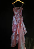 Blue shiny stylish elegant spaghetti straps long satin ball gown evening dress party dress HZ1023