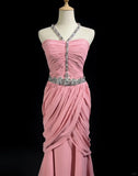 Pink Gorgeous Shiny Elegant Exquisite Beaded Tulle Long Mermaid Floor Length Slim Ball Gown Evening Gown Party Dress Prom Dress HZ1023