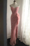 Pink elegant unique long tulle bias cut irregular pleated fishtail ball gown dinner party evening dress wedding adult ceremony birthday party HZ1023