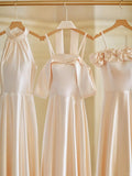 Champagne Color Gentle Elegant Fashion Retro Long Satin Ball Gown Evening Gown Wedding Guest Party Dress Bridesmaid Dress Prom Dress HZ1023