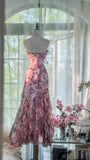 Pink Elegant Romantic Exquisite Floral Long Chiffon Ball Gown Evening Dress Party Dress Prom Dress HZ1023