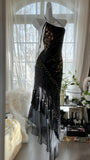 Black Vintage Fashion Delicate Floral Tassel Beaded Long Chiffon Ball Gown Birthday Party Dress Evening Gown Prom Dress HZ1023