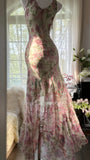 Pink gorgeous fashion elegant vintage floral exquisite beading long chiffon ball gown evening dress birthday party dress prom dress HZ1023