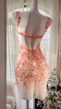 Orange Grapefruit Luxurious Sfumato Exquisite shiny Beads Short sequins Chiffon Fairy Homecoming Dress Prom Dress Evening Dress Cocktail Party Dress Prom Dress Date Dress HZ1023